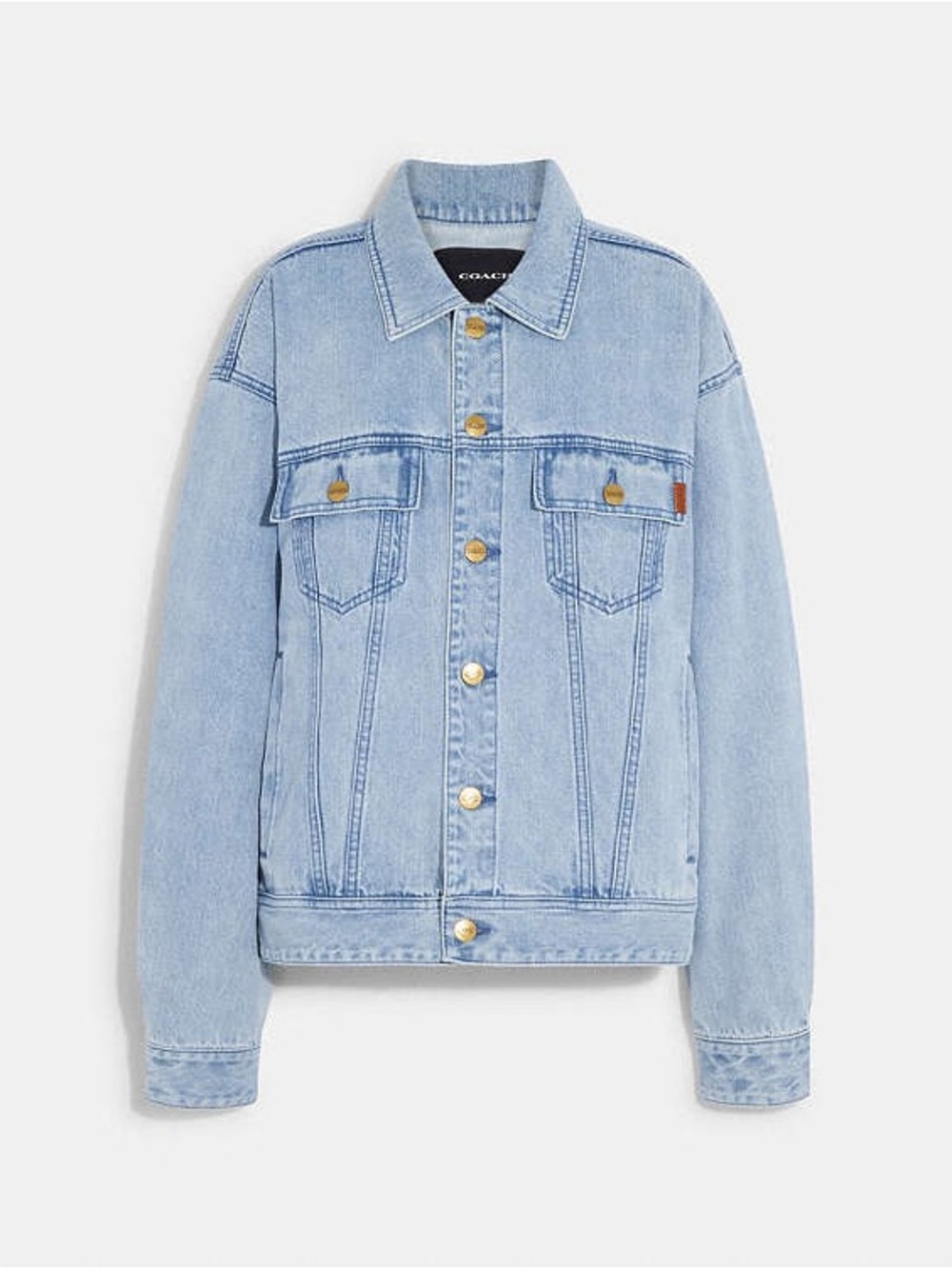 Oversized Authentic Coach Signature Denim Trucker Jacket Light Wash NWT
